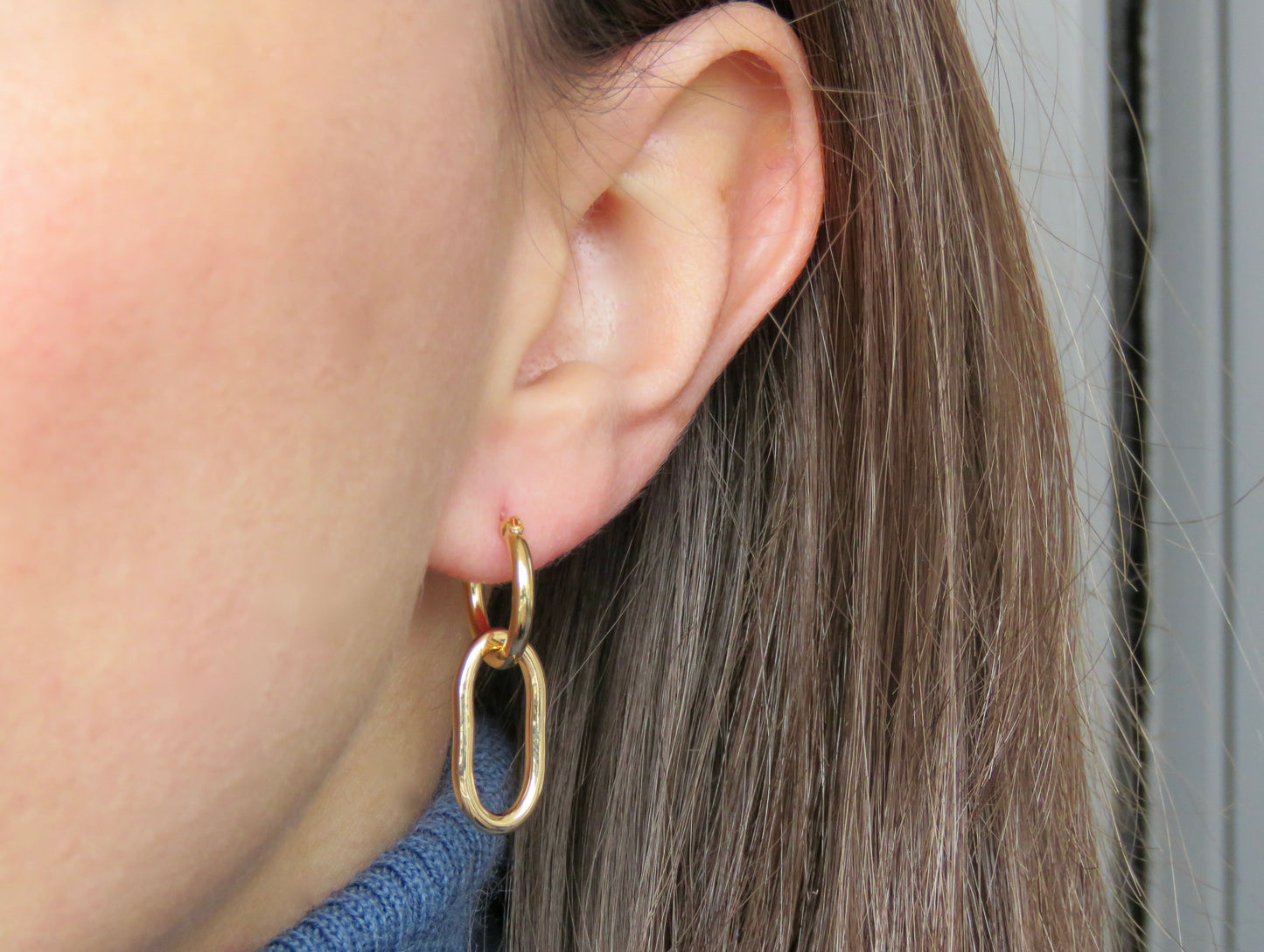 boucles d'oreilles pendantes - plaqué or - anneau - interchangeable porté