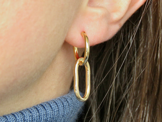 boucles d'oreilles pendantes - plaqué or - anneau - interchangeable - porté