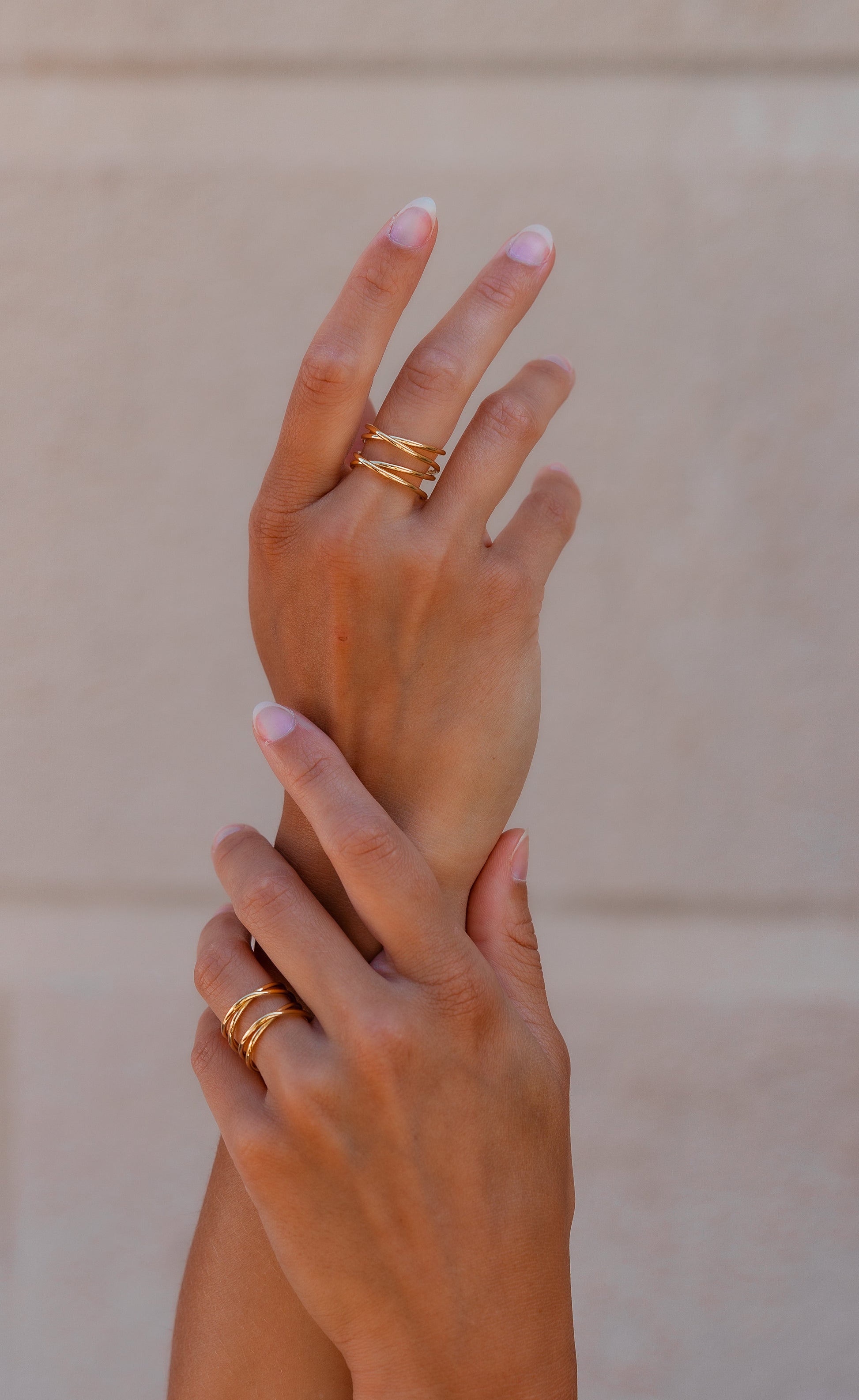 Plaqué Or Jaune Bague Double Jeu Bague Double Anneaux Solitaire